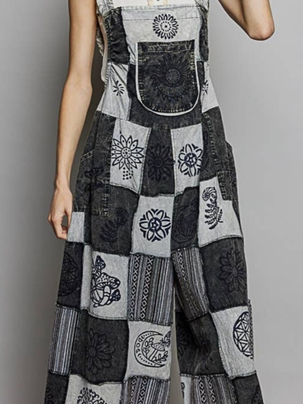 POL Mixed Black & White  Patchwork Overalls Sz S